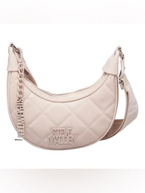 Steve Madden Quilted Crescent Shoulder Bag in cream color